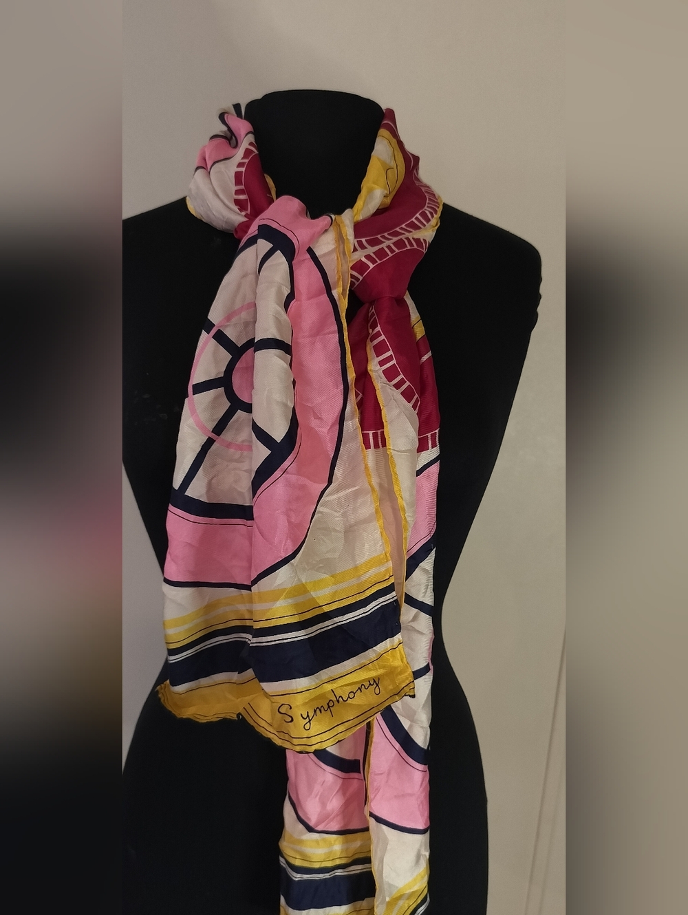 Symphony Pink Yellow Navy Patterned Women's Scarf